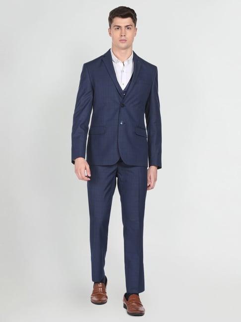 arrow mid navy regular fit checks three piece suit