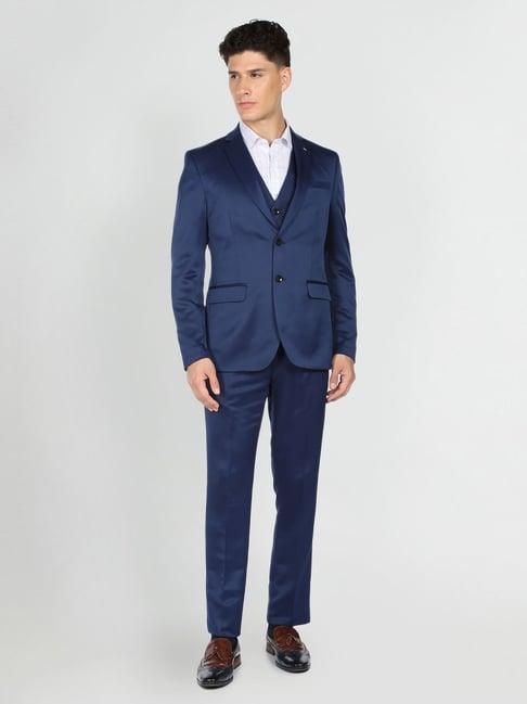 arrow navy regular fit three piece suit