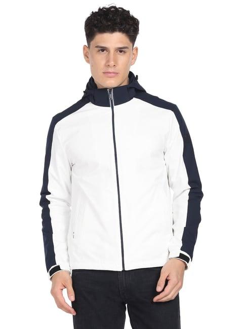 arrow sport white & navy regular fit colour block hooded jacket