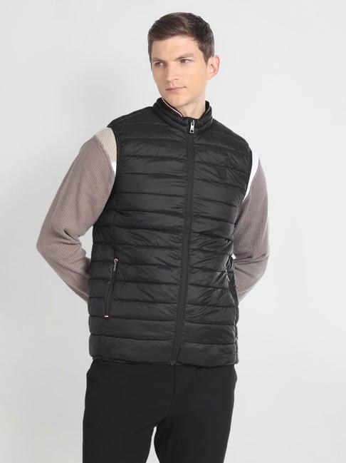 arrow sport black regular fit quilted jacket