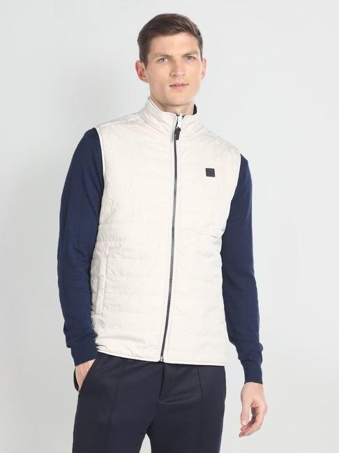 arrow sport beige & navy regular fit quilted jacket