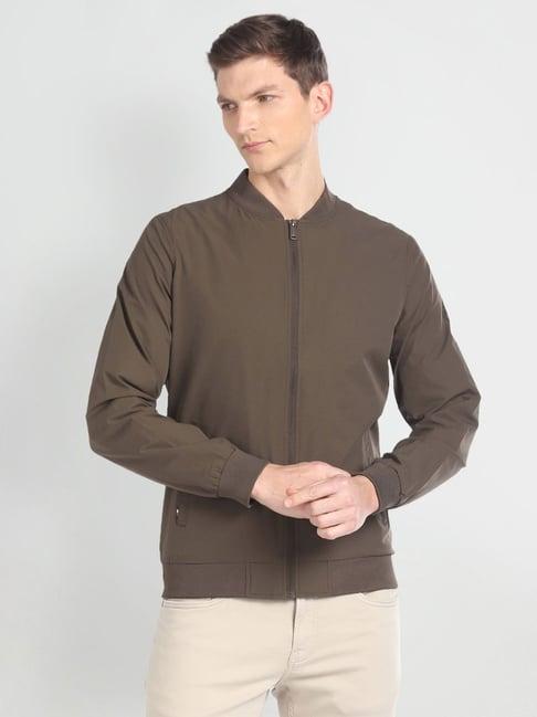 arrow sport brown regular fit bomber jacket