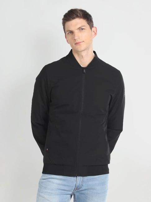 arrow sport black regular fit bomber jacket