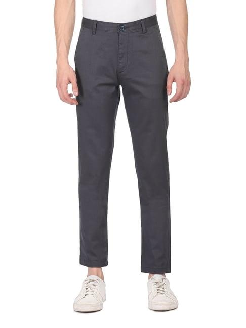 arrow navy regular fit texture trousers