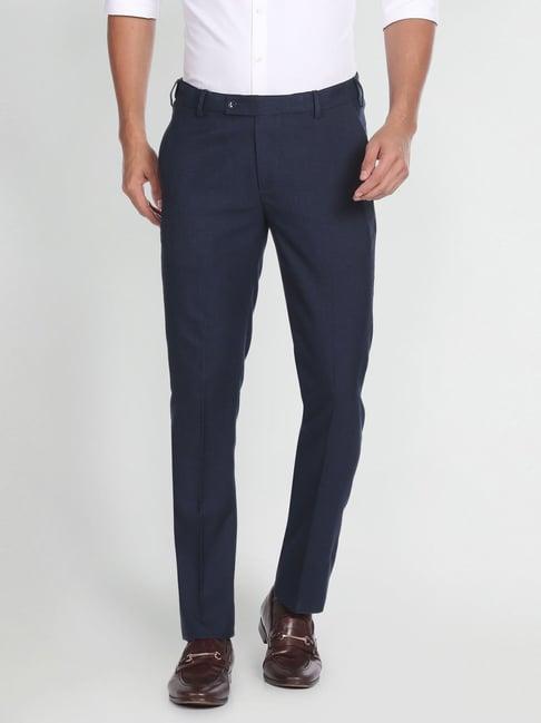 arrow dark blue regular fit texture trousers