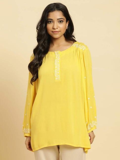 w yellow embroidered top