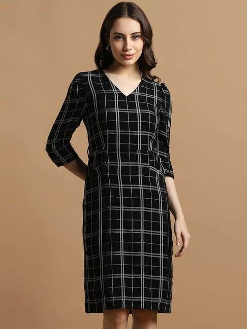 allen solly black chequered shift formal dress