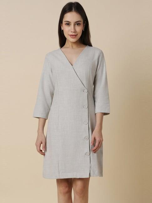 allen solly grey chequered shift formal dress