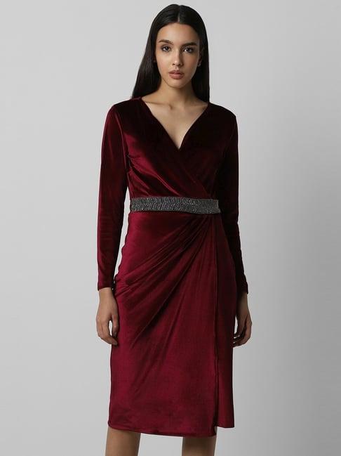 van heusen maroon embellished shift dress