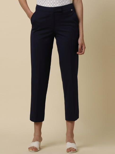 allen solly navy chequered cropped trousers