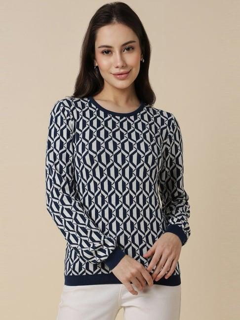 allen solly navy cotton printed top