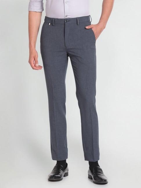 arrow new york mid grey slim fit trousers