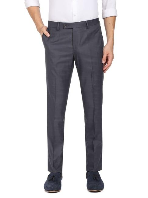 arrow steel blue regular fit texture trousers