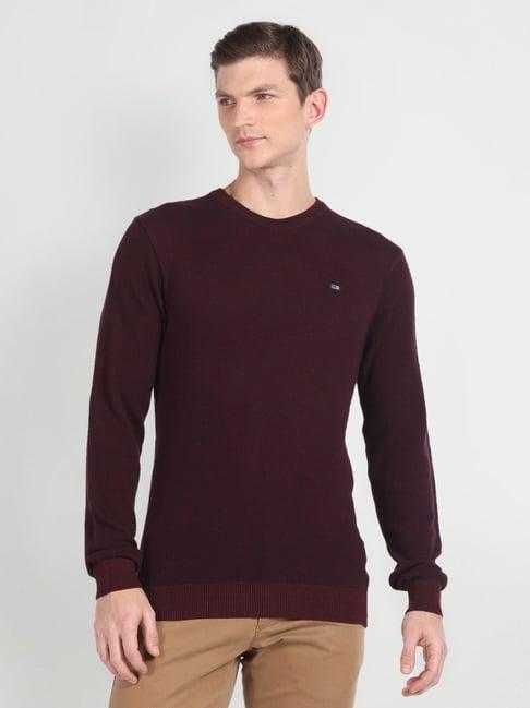 arrow sport burgundy regular fit sweater