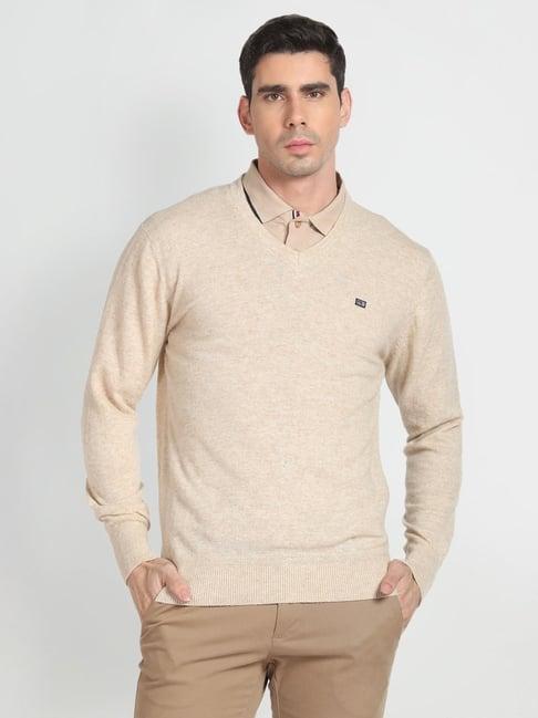 arrow sport beige regular fit sweater