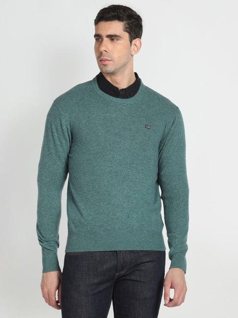 arrow sport green regular fit sweater