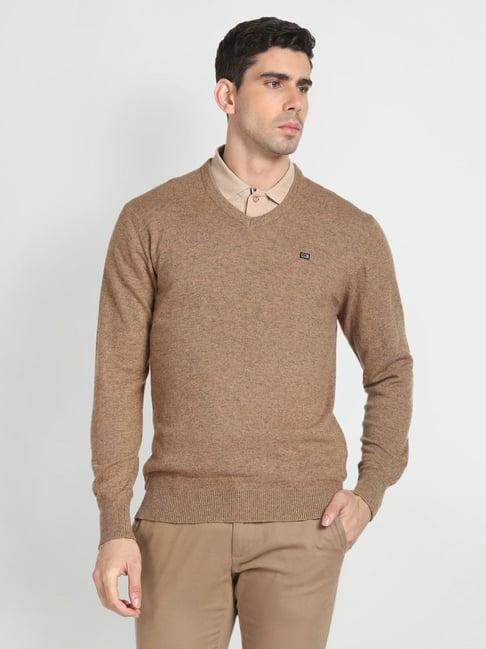 arrow sport light brown regular fit sweater