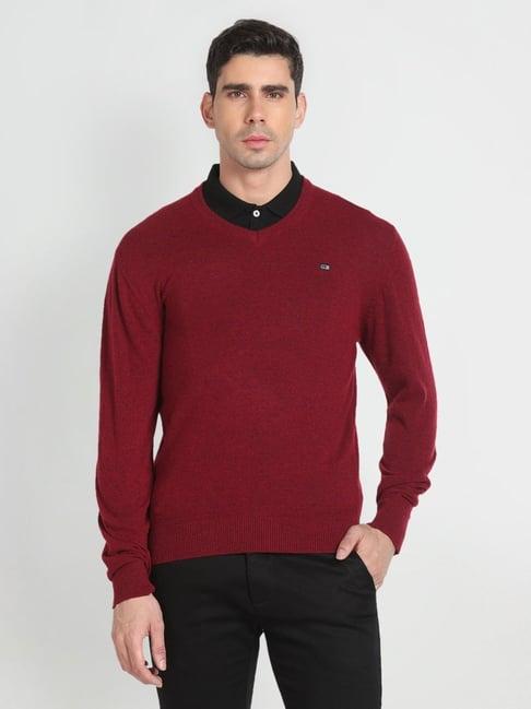 arrow sport red wine regular fit sweater