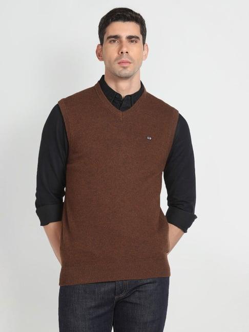 arrow sport brown regular fit sweater