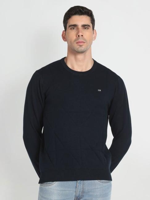 arrow sport ink blue regular fit self pattern sweater