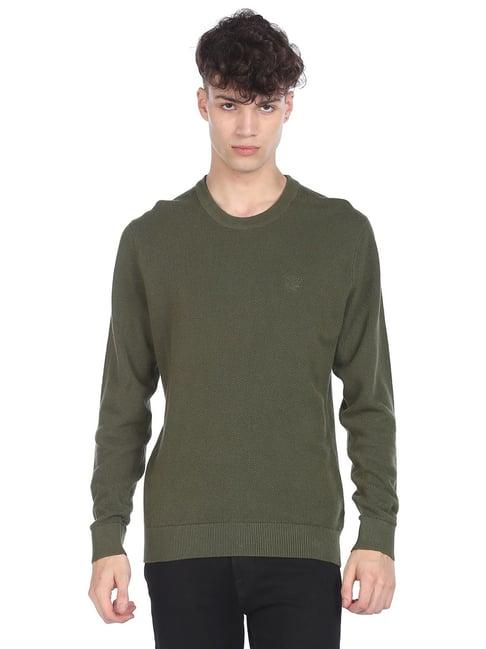 arrow olive regular fit self pattern sweater