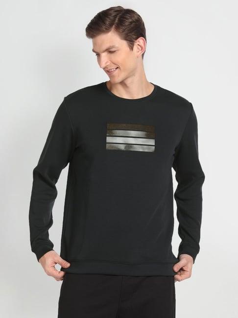 arrow new york mid black regular fit printed sweatshirt