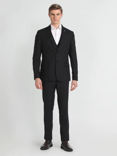 arrow black regular fit checks three piece suit