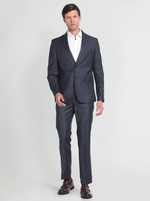 arrow navy regular fit checks two piece suit