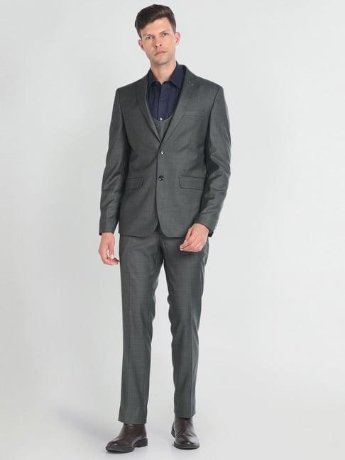 arrow dark olive regular fit checks three piece suit