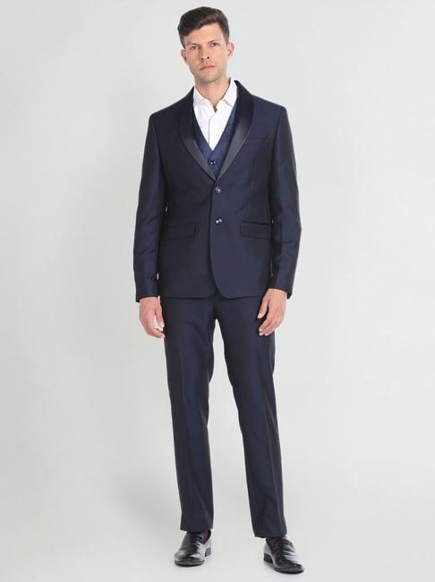 arrow navy regular fit three piece suit