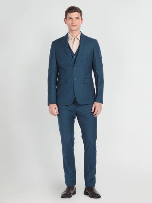 arrow teal regular fit three piece suit