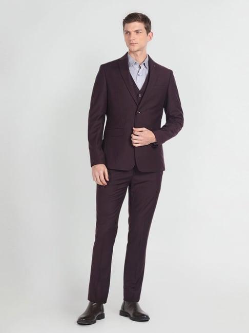 arrow wine regular fit three piece suit