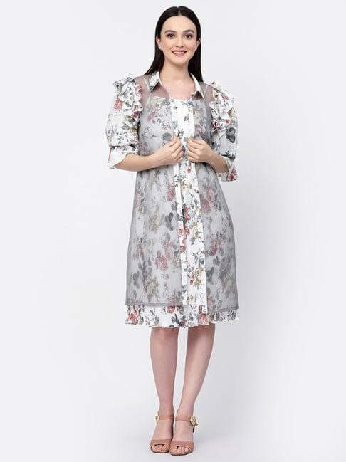 lela grey printed long shrug