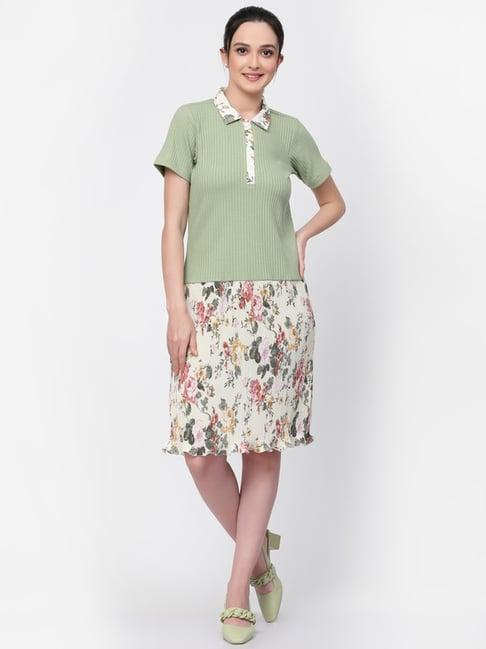 lela green printed a-line dress