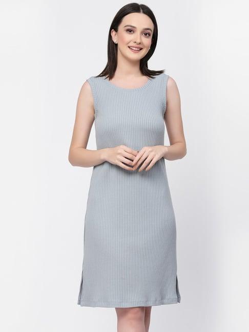 lela grey striped shift dress