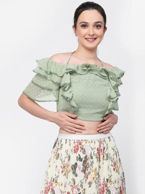 lela green self pattern crop top