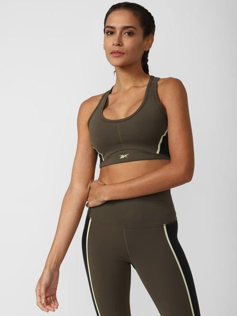 reebok brown logo print sports bra