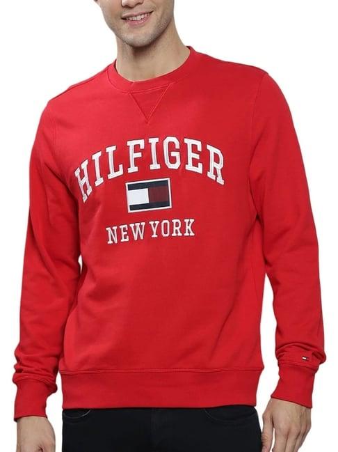 tommy hilfiger red cotton regular fit graphic sweater