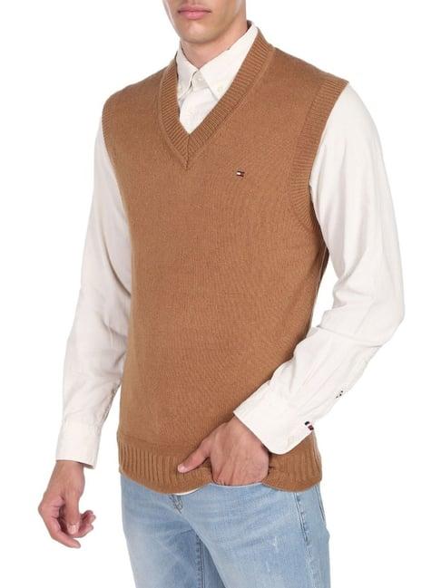 tommy hilfiger beige & brown comfort fit sweater