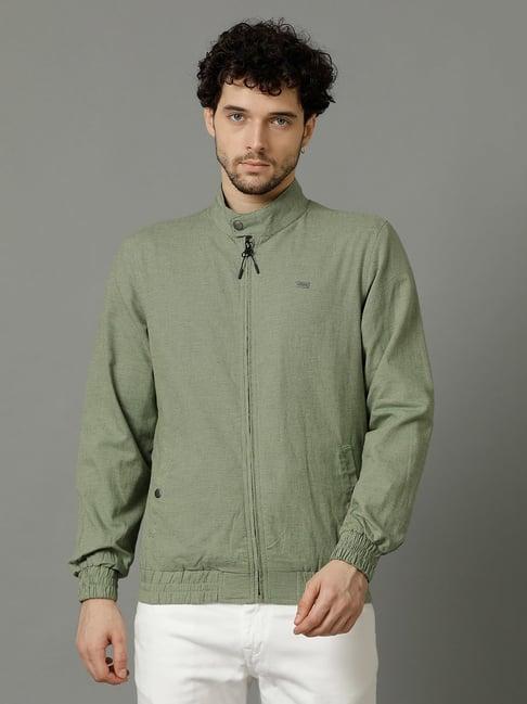 cavallo by linen club green regular fit cotton linen jacket