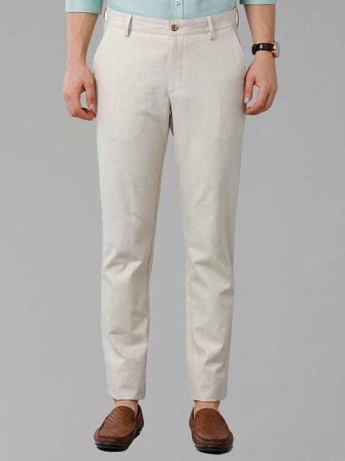 cavallo by linen club off white contemporary fit cotton linen flat front trousers