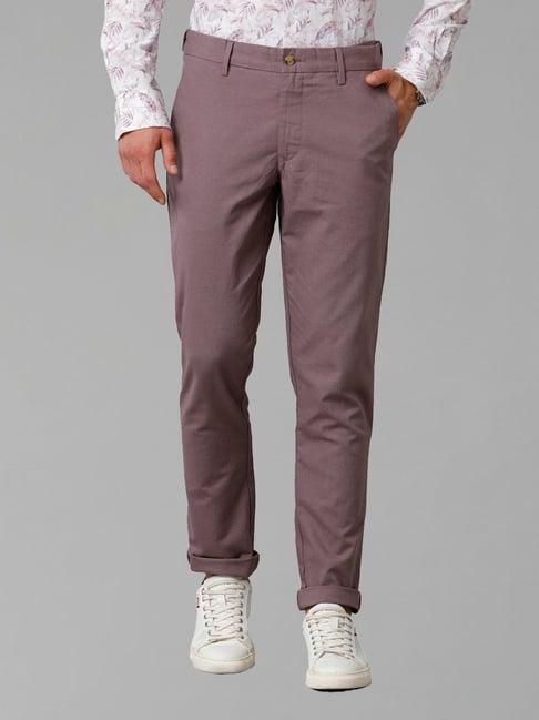 cavallo by linen club purple slim fit cotton linen flat front trousers