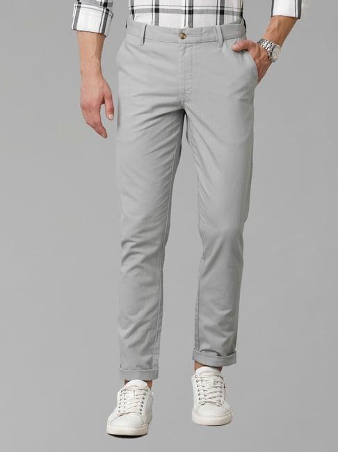 cavallo by linen club grey slim fit cotton linen flat front trousers