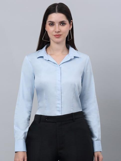 cantabil sky blue cotton regular fit shirt