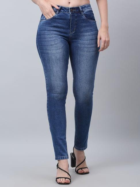 cantabil blue cotton skinny fit mid rise jeans