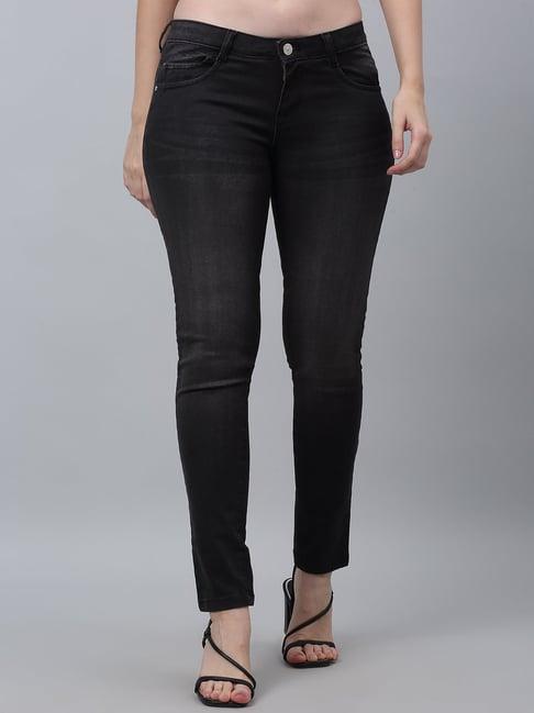 crozo by cantabil black cotton regular fit mid rise jeans