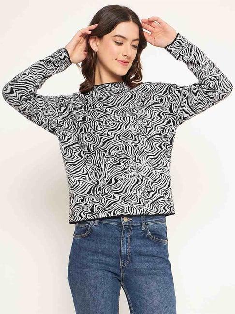 madame black & white printed sweater