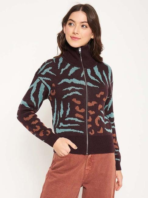 madame brown printed cardigan