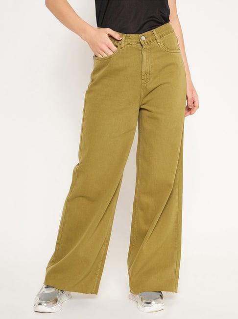 madame green cotton mid rise flared jeans