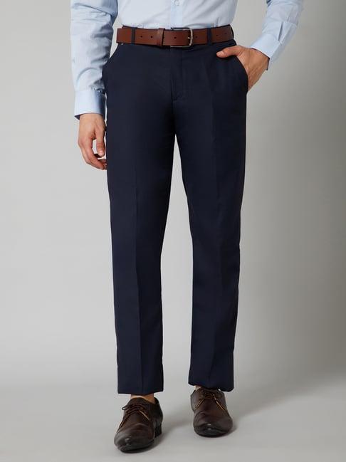 cantabil navy regular fit flat front trousers